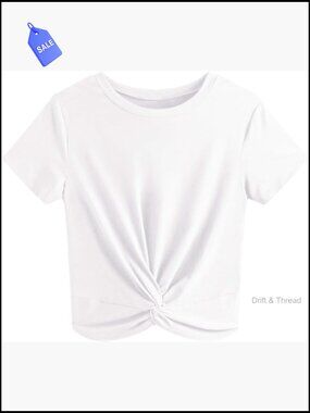 Short Sleeve Crop Top Twist Front Tee Soft Rayon Polyester Blouse